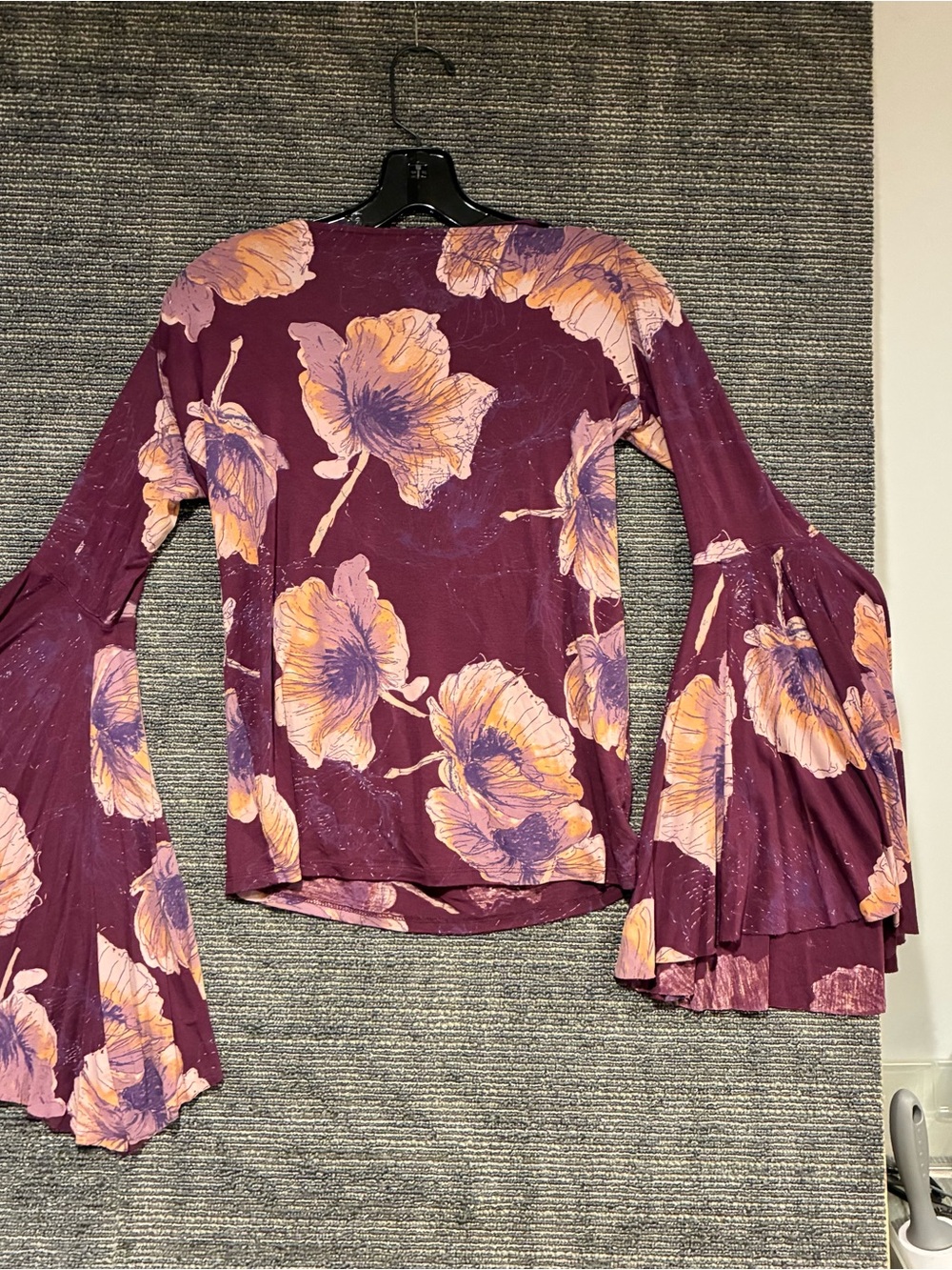 Free People Women's Floral Bell-Sleeve Top - Burgundy - Picture 2 of 11